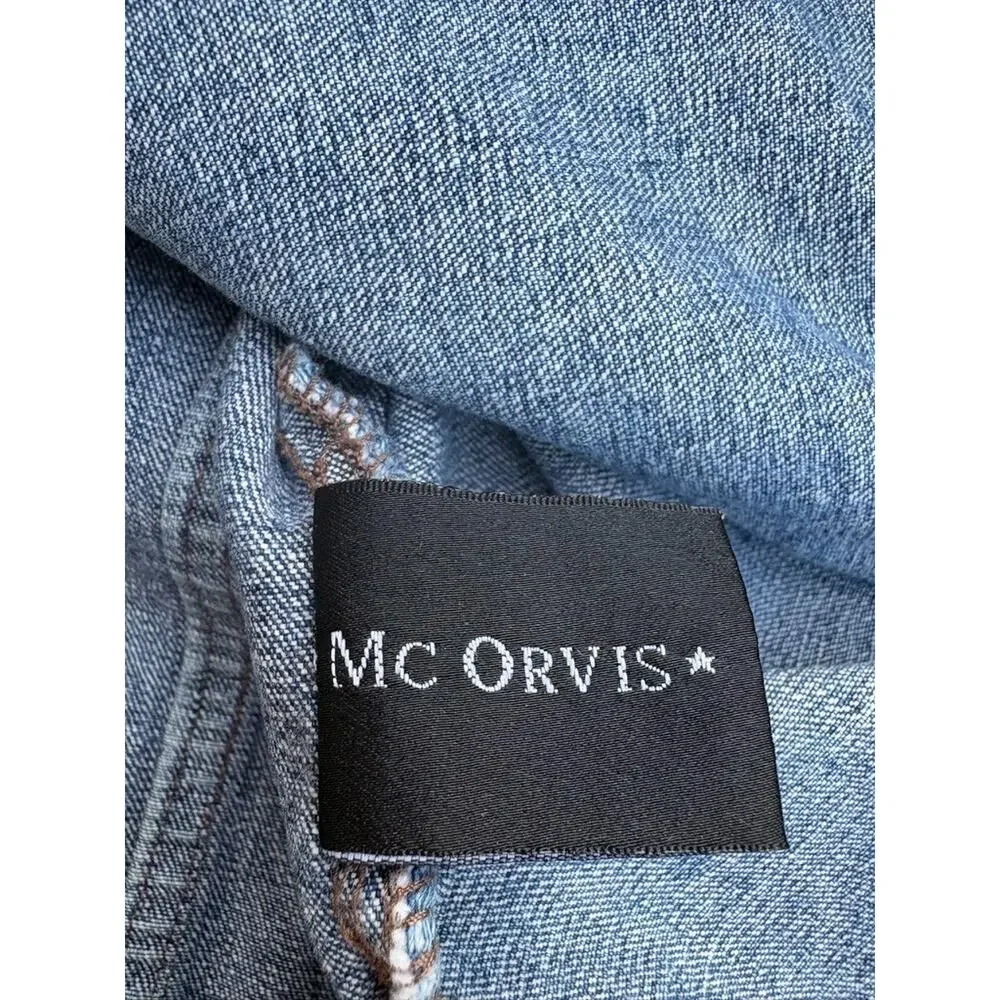 MC ORVIS Denim Trucker Jacket Mens XXL 58 Blue Button Front Faded Jean Coat